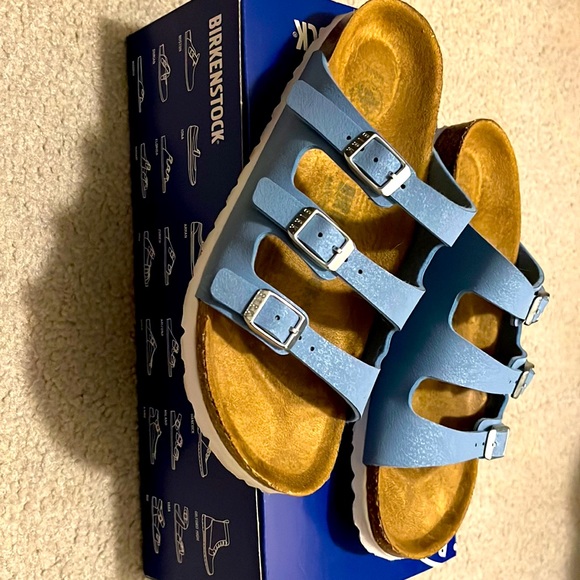 Birkenstock Shoes - Birkenstock Light blue three strap buckle. Size 36 Women’s. Very Lightly Used.